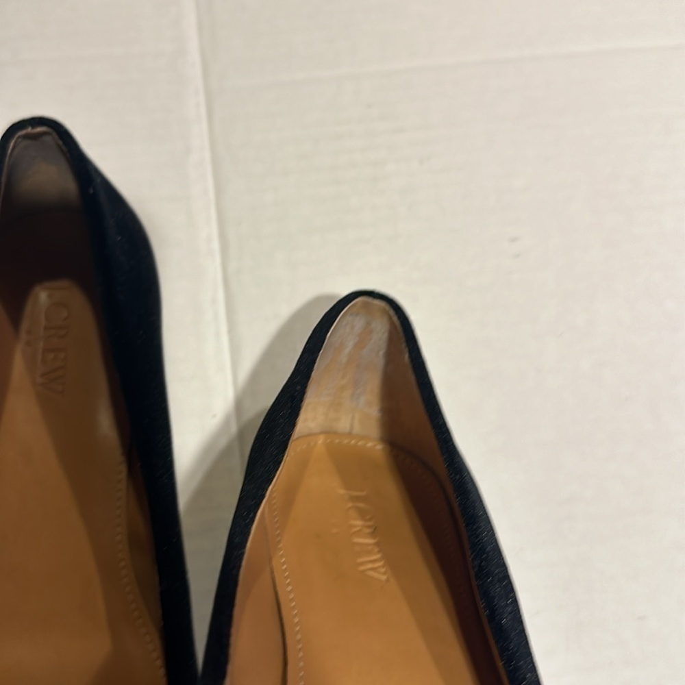 J Crew Amelia velvet cap gold toe flats black velvet pointy shoes size 8 1/2 - Picture 8 of 10